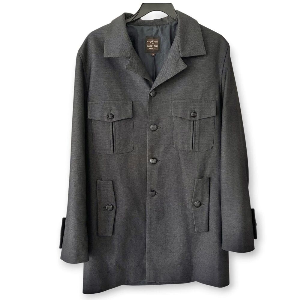 Vintage Carmel Zhao Mens Medium Dark Charcoal Grey Jacket Coat Gorpcore Military - Picture 2 of 13
